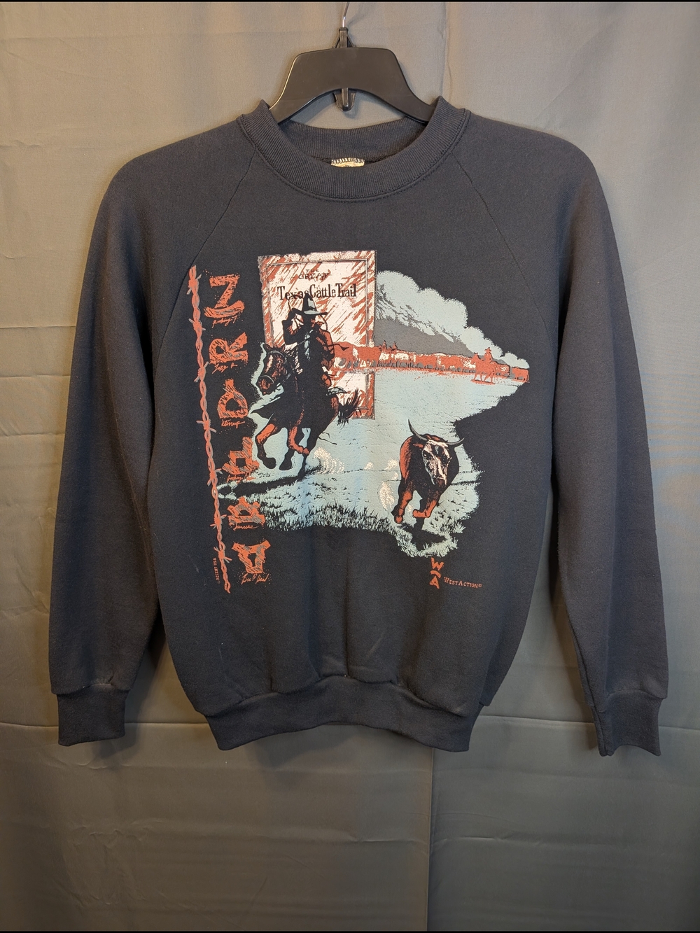 Vtg 90s WestAction Texas Cattle Trail Cowboy Sweatshirt NWT Deadstock Medium